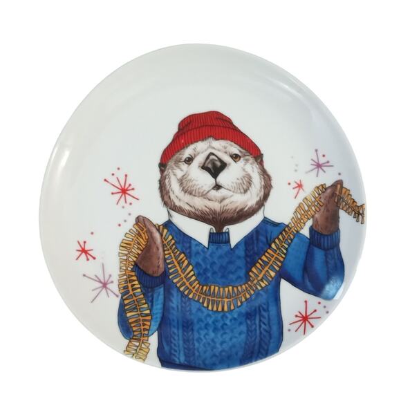 West Elm Rachel Kozlowski Dapper Animal Winter Beaver Plate Salad - Picture 1 of 7